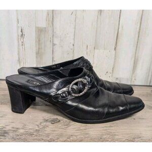 Brighton Tamia Black Heeled Mules Women's 7 Braided Buckle Leather